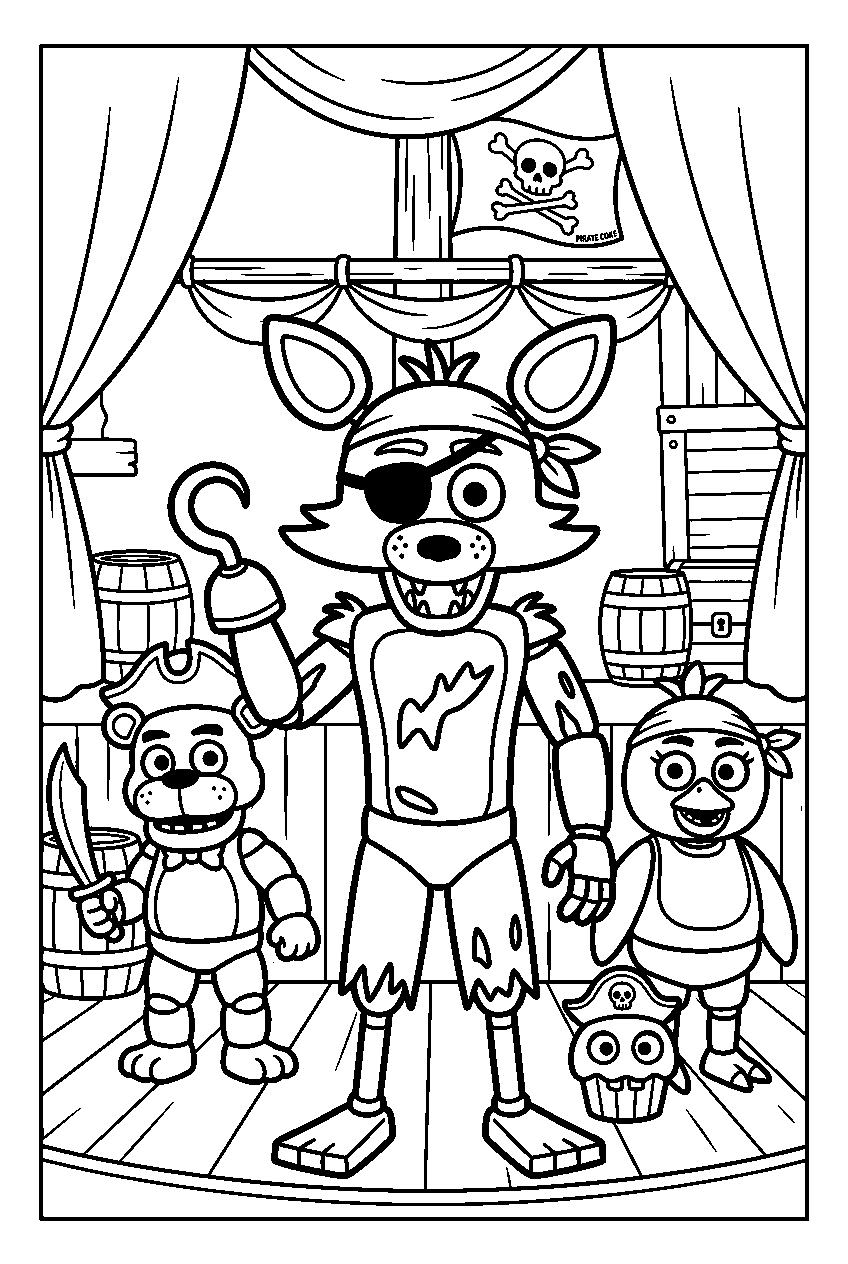 fnaf characters in pirate cove line art