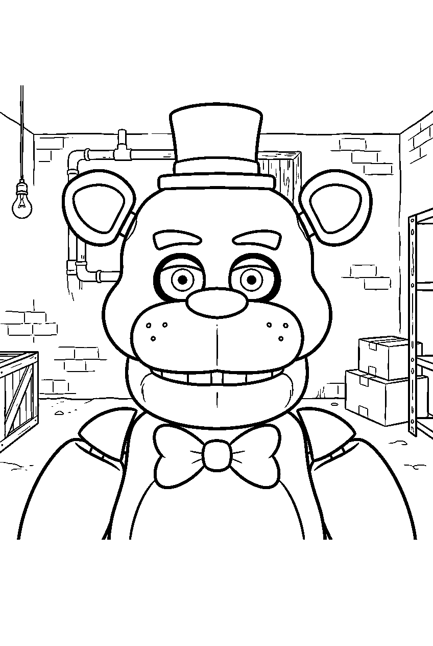 fnaf characters in secret basement line art