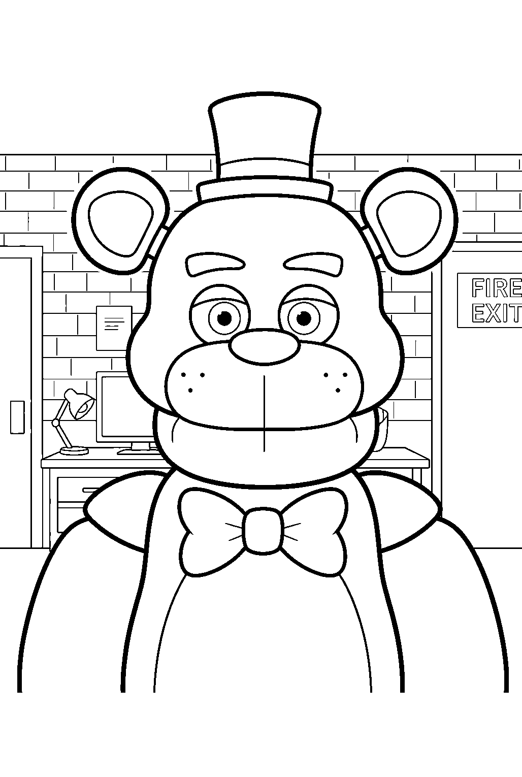 fnaf characters in security office line art