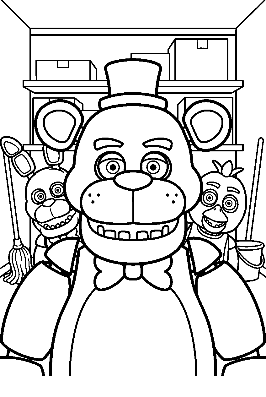 fnaf characters in supply closet line art