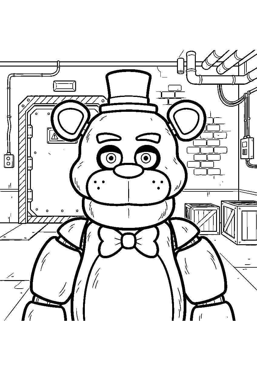 fnaf characters in underground facility line art