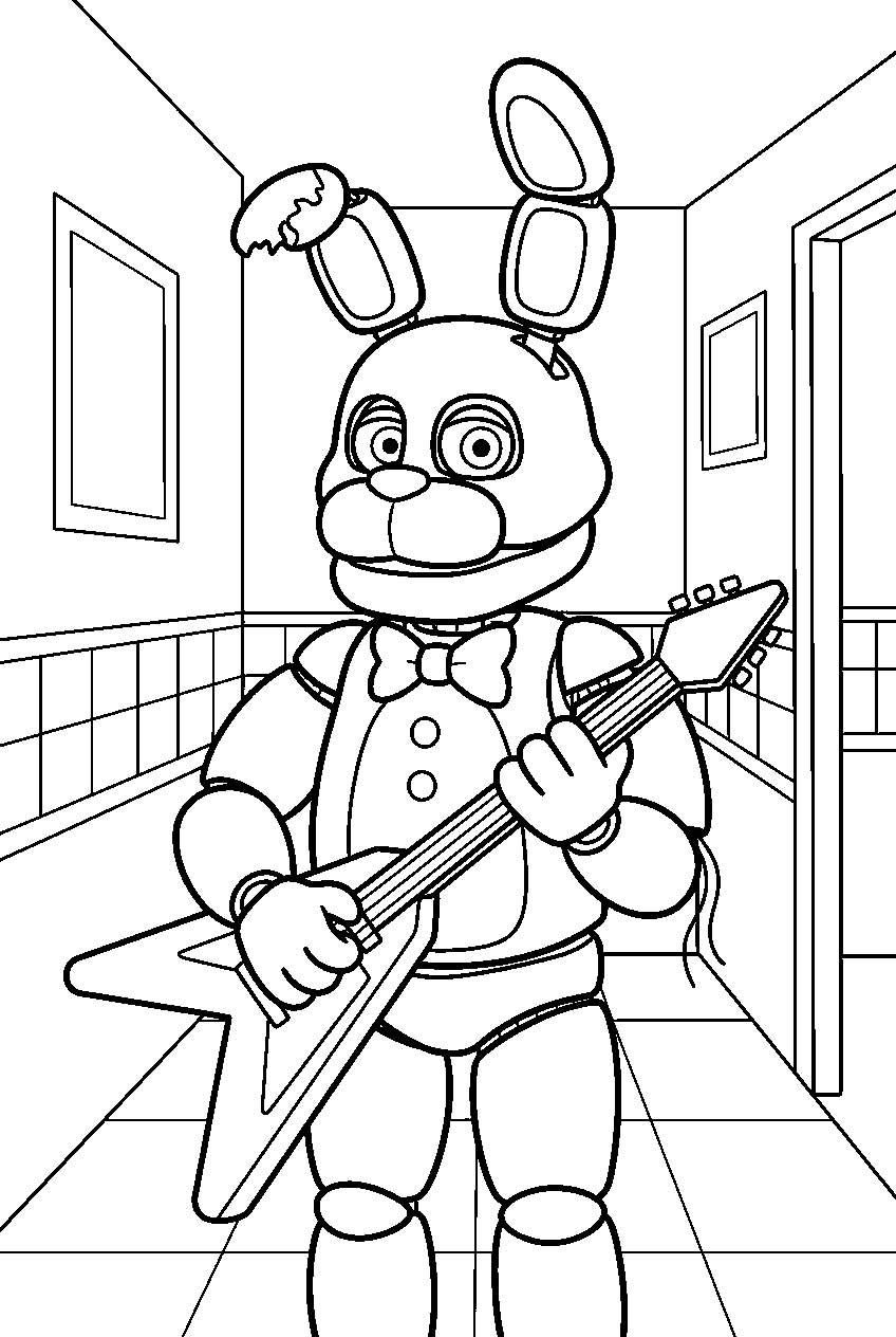 fnaf characters in west hallway line art