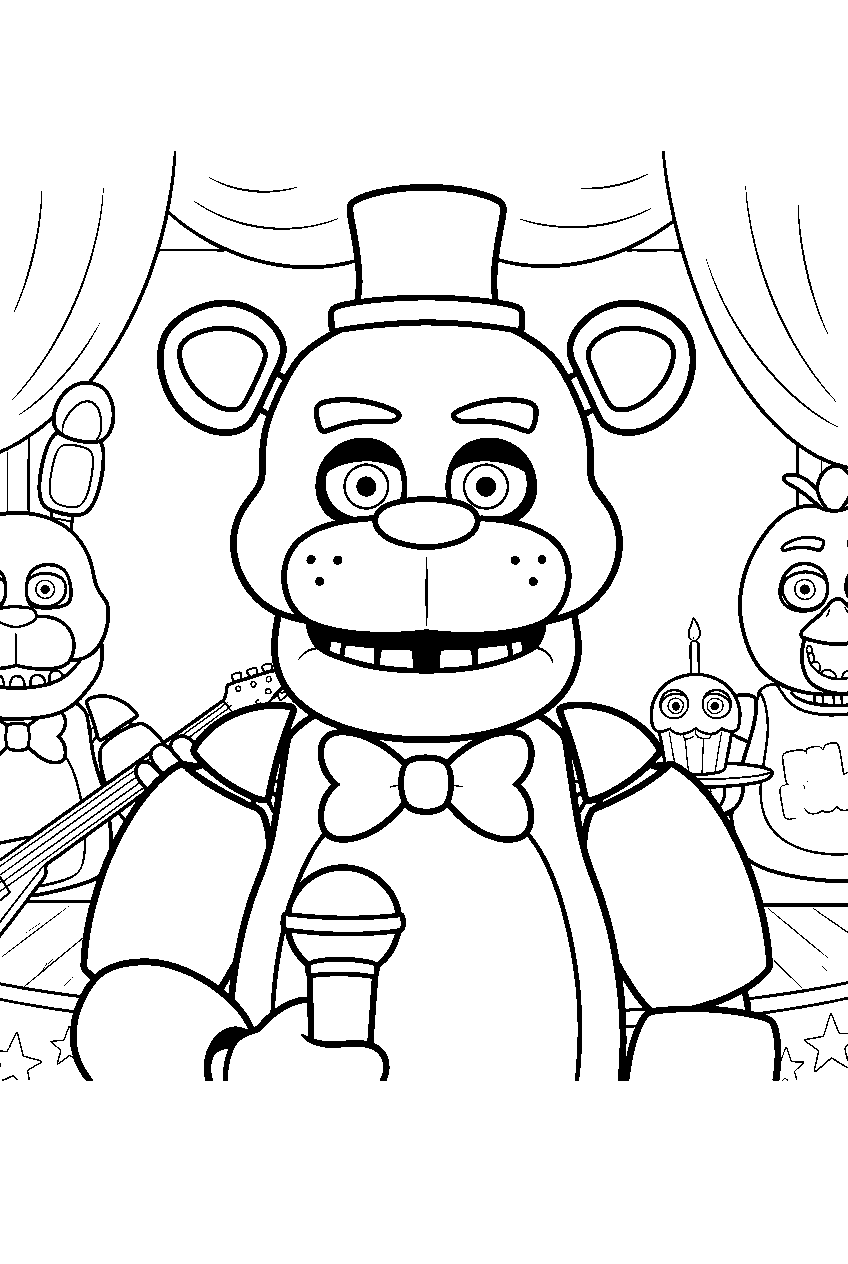 fnaf characters on show stage line art