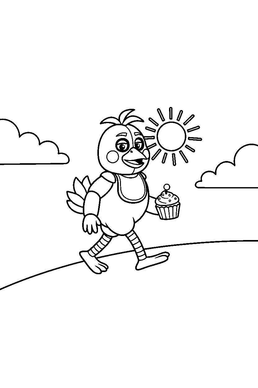 fnaf chica walking slowly on hill line art