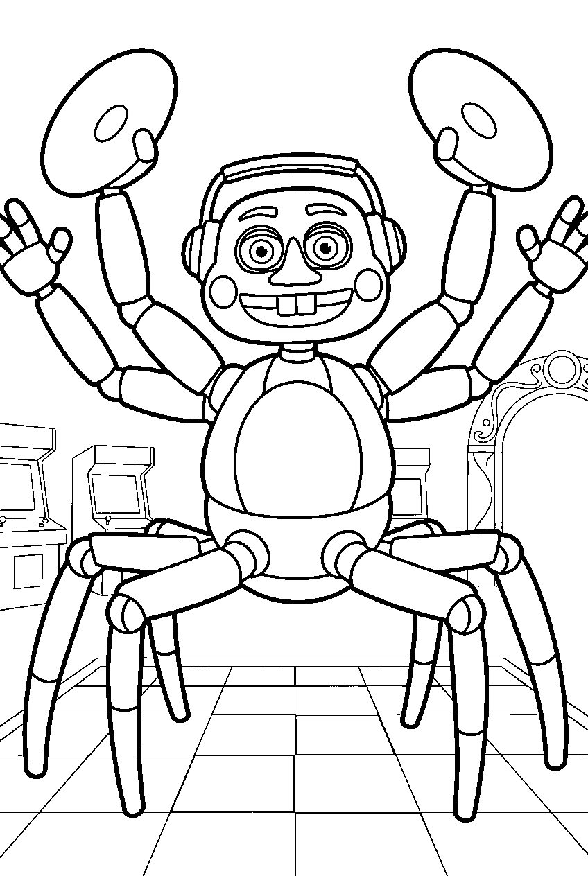 fnaf dj music man raising his hands above the west arcade dance floor line art