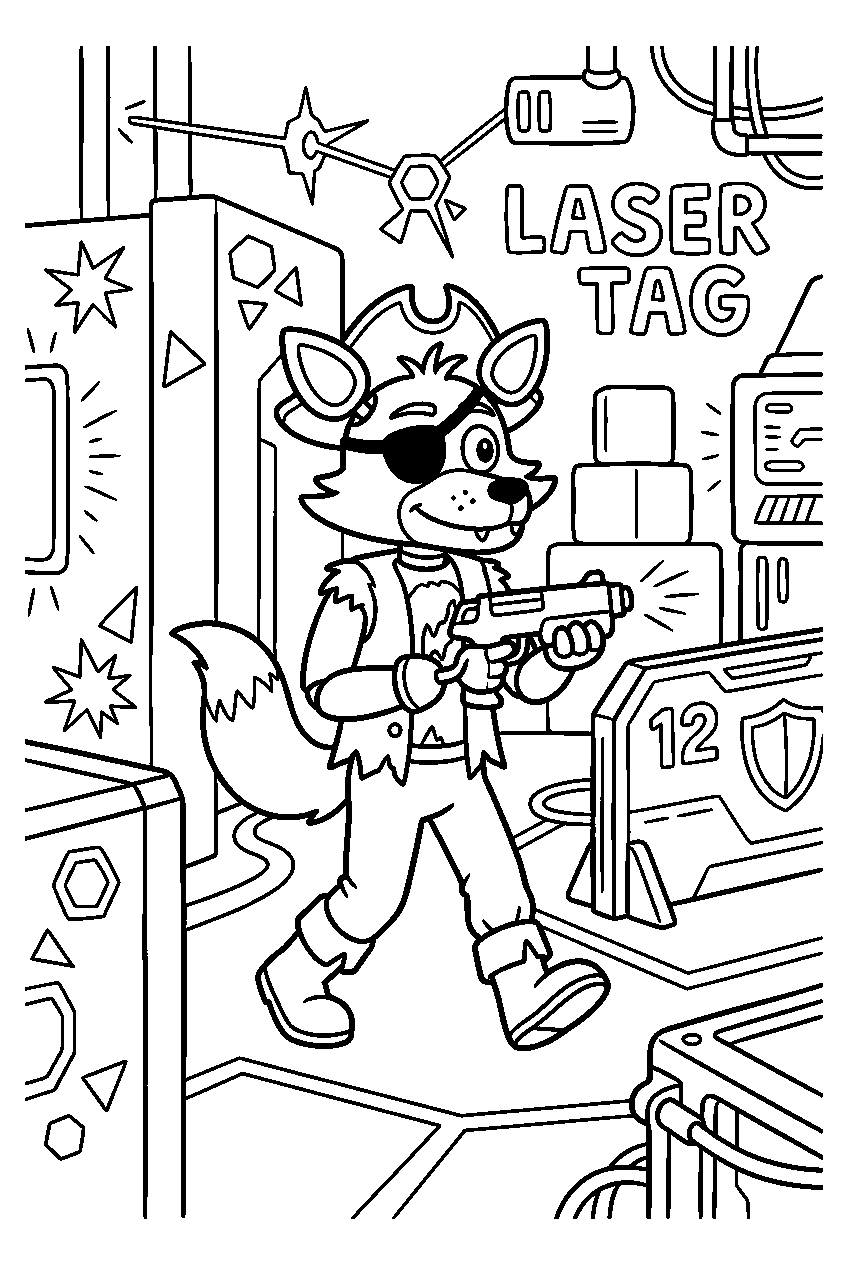fnaf foxy exploring in laser tag arena line art