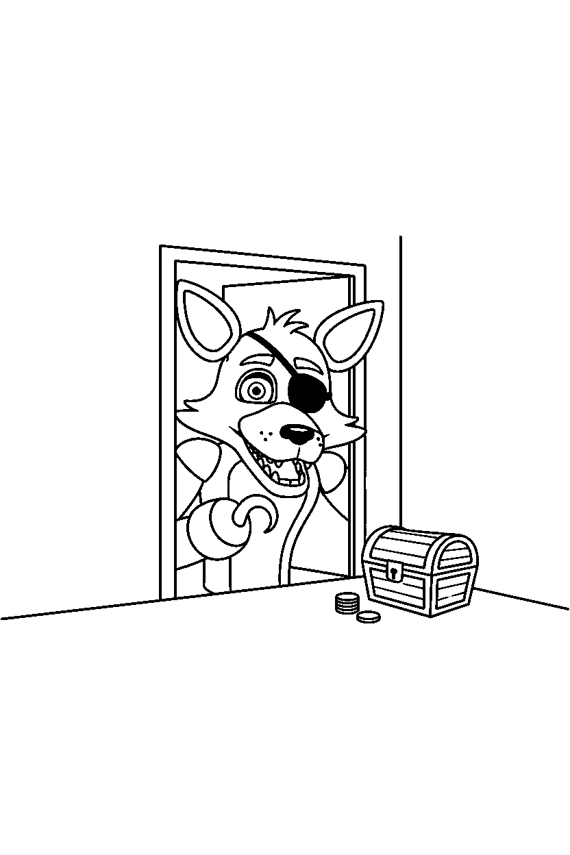 fnaf foxy observing in corner area line art