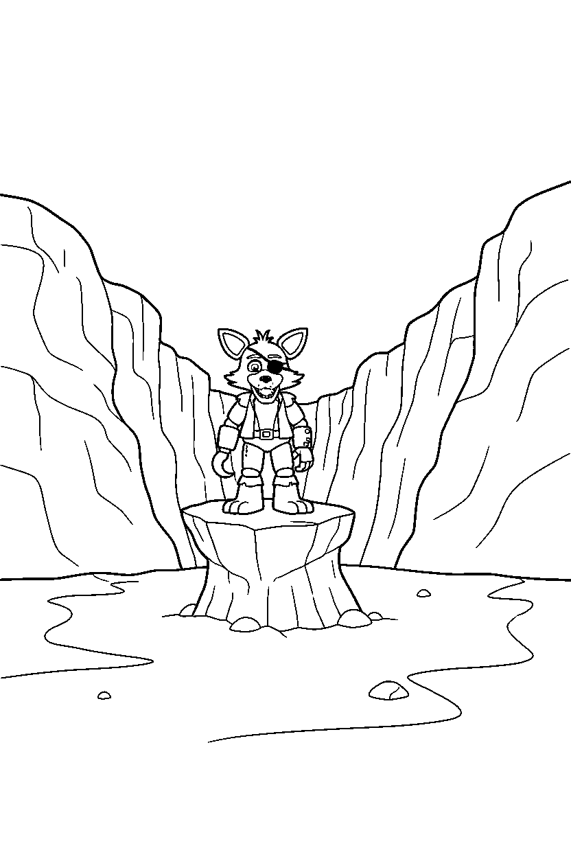 fnaf foxy standing calmly in canyon line art
