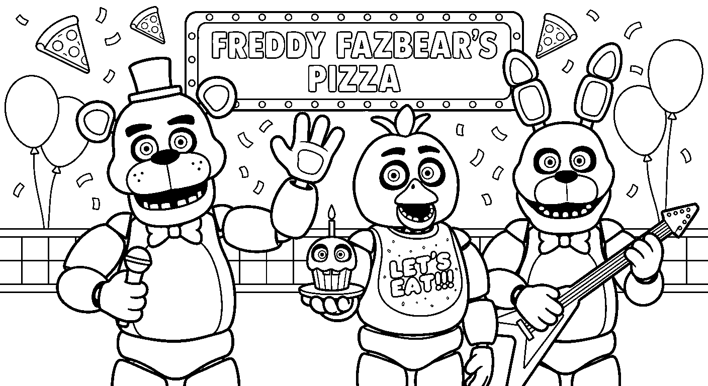 fnaf freddy fazbear band line art