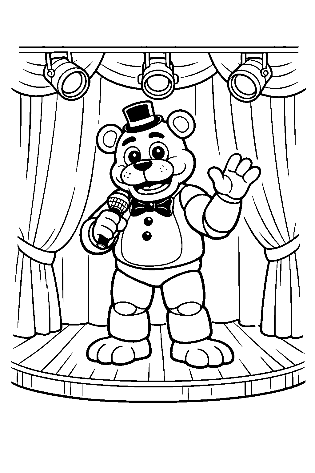 fnaf freddy fazbear performing on stage line art