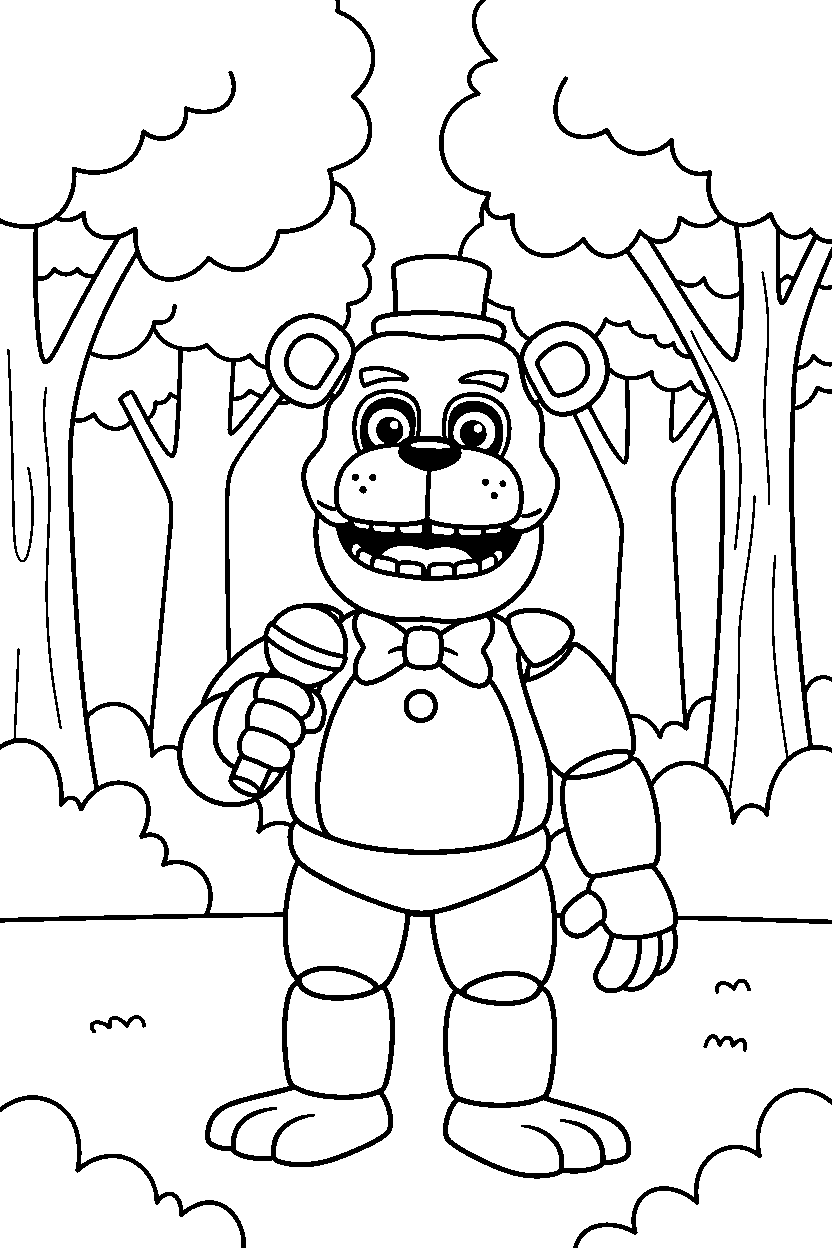 fnaf freddy fazbear smiling in forest line art