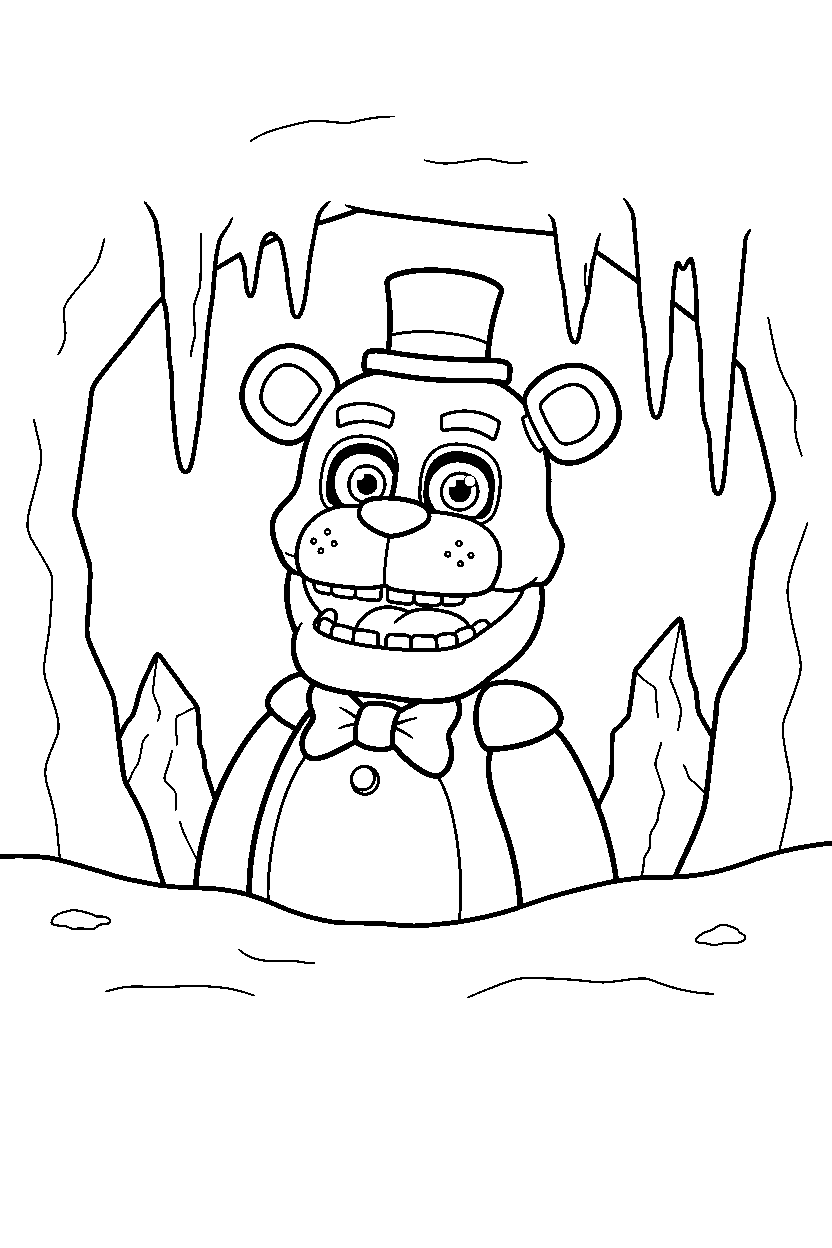 fnaf freddy fazbear smiling in icy cave line art