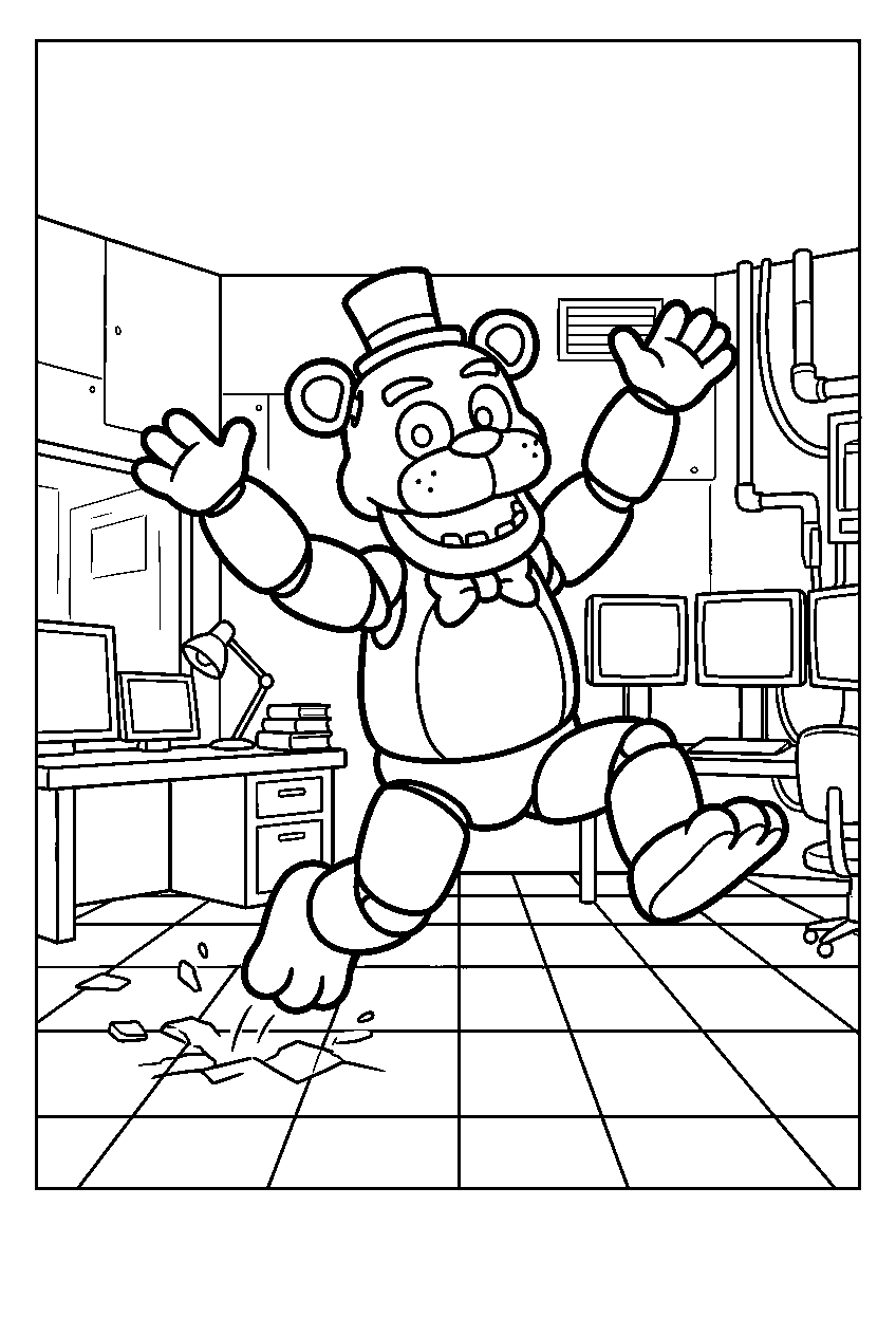 fnaf golden freddy jumping in private room line art