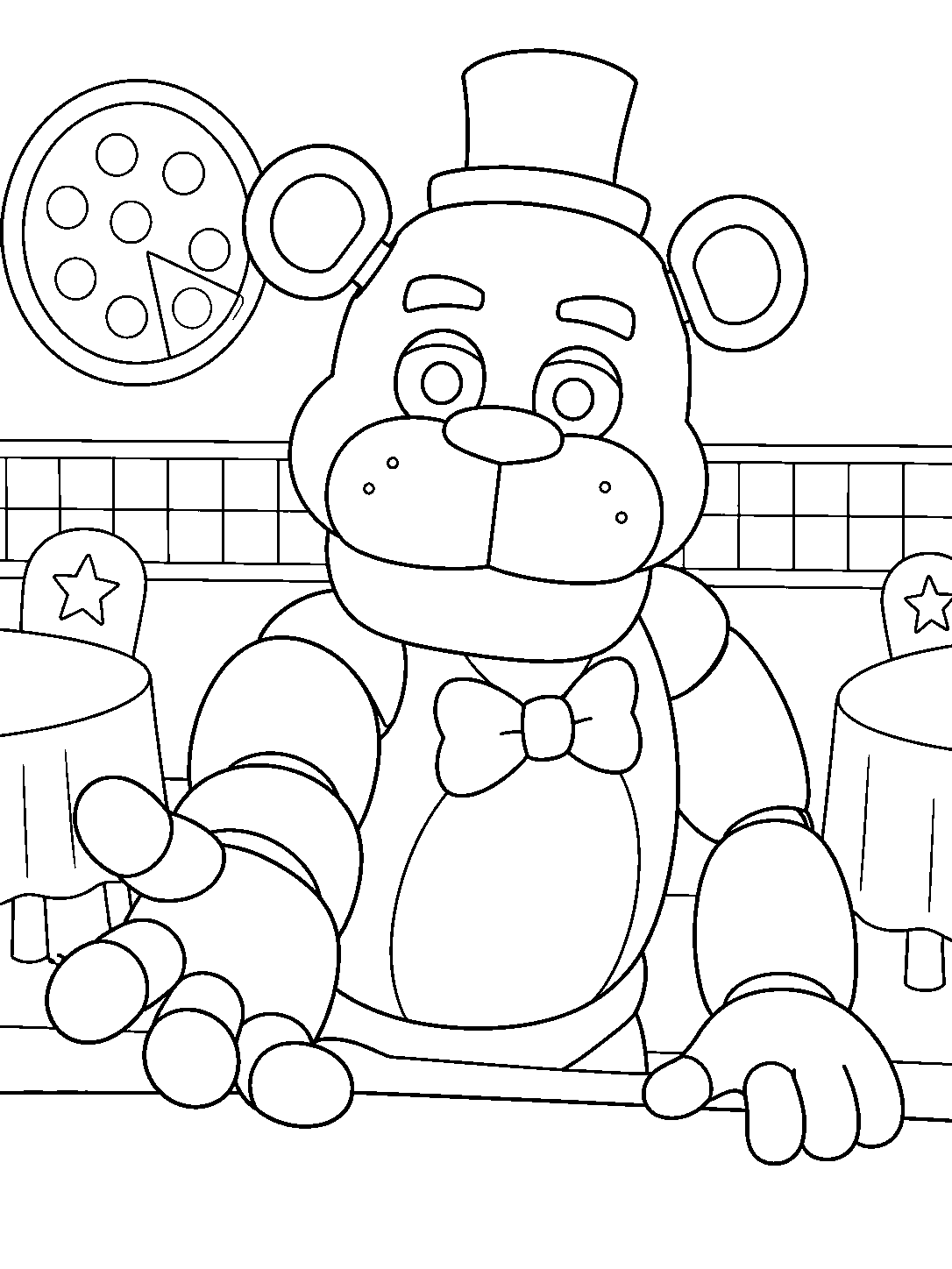 fnaf golden freddy reaching in pizza restaurant line art