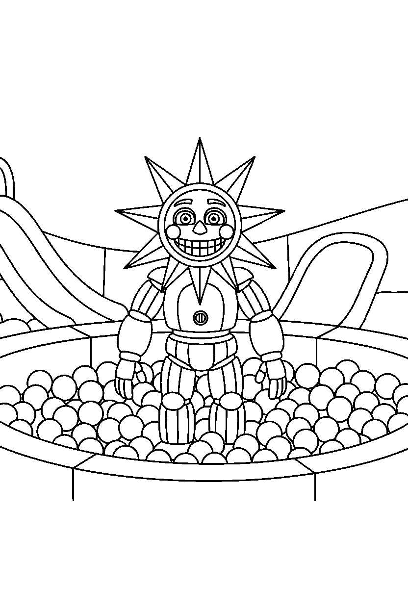 fnaf sun animatronic standing in ball pit area line art