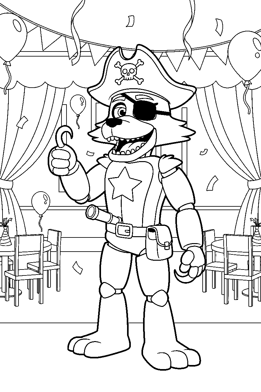 foxy the pirate fox from five nights at freddy s giving a thumbs up in a celebration hall line art