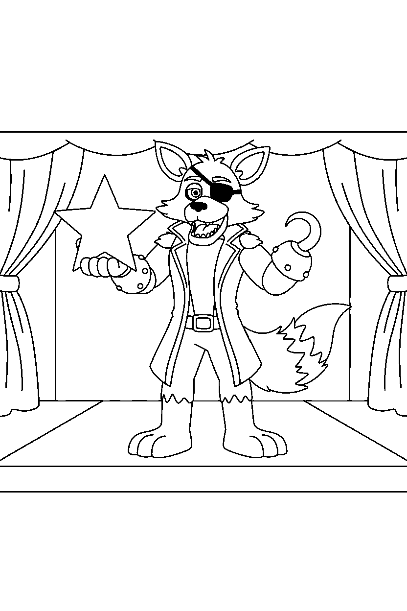 foxy the pirate fox from five nights at freddy s holding a star on a performance stage line art