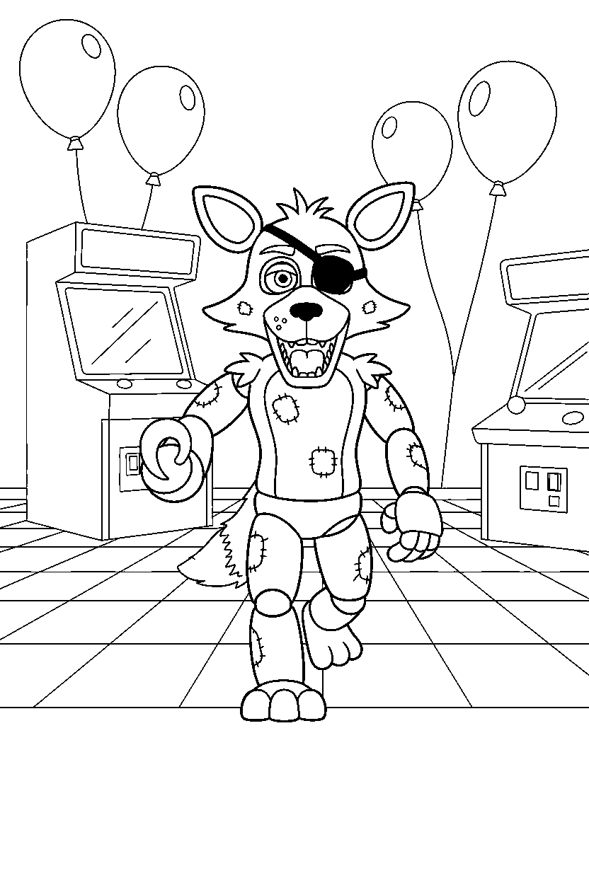 foxy the pirate fox from five nights at freddy s walking forward in a fun entertainment center line art