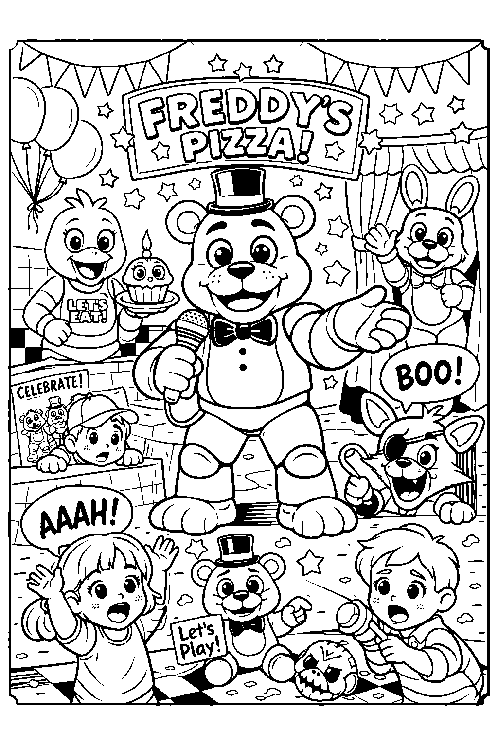 freddy fazbear pizza party line art