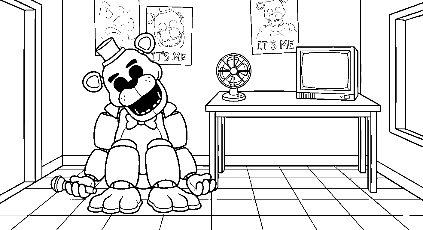 freddy fazbear security office line art