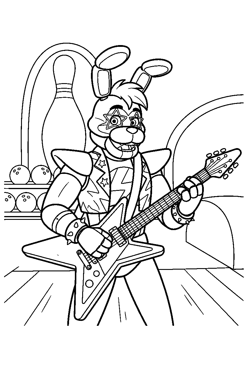 glamrock bonnie playing guitar inside bonnie bowl line art