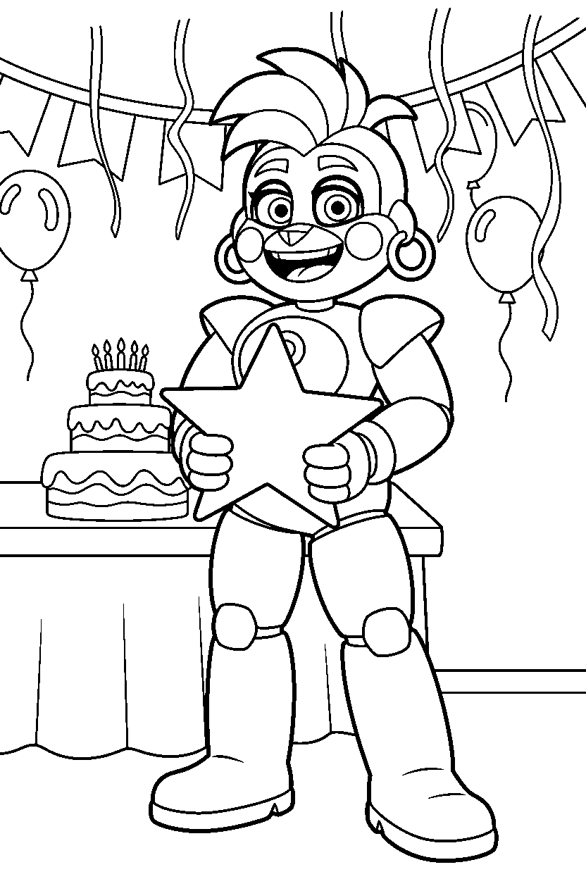 glamrock chica from five nights at freddy s holding a star in a birthday celebration room line art