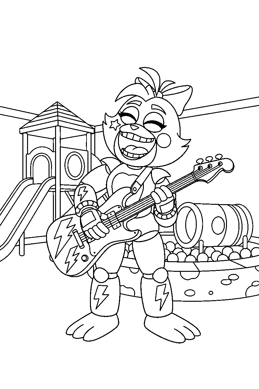 glamrock chica from five nights at freddy s laughing happily inside an indoor play area line art
