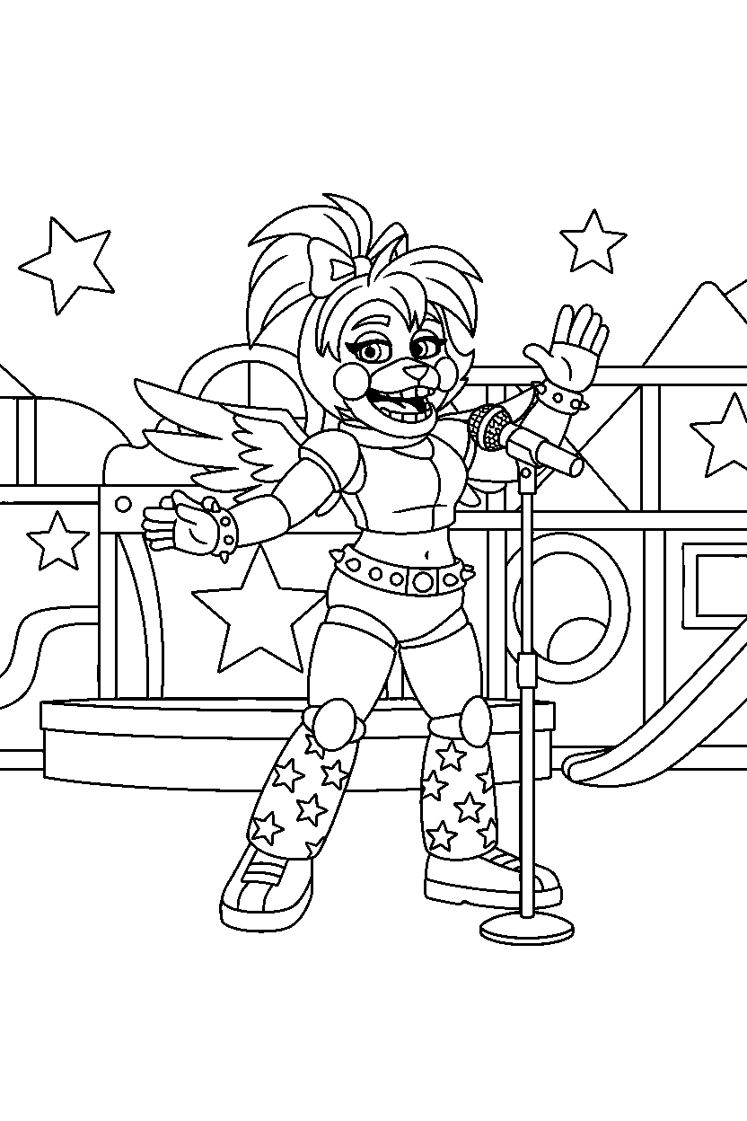 glamrock chica from five nights at freddy s singing inside an indoor play area line art
