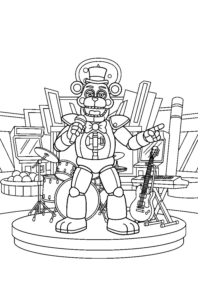 glamrock freddy from five nights at freddy s singing in a fun entertainment center line art