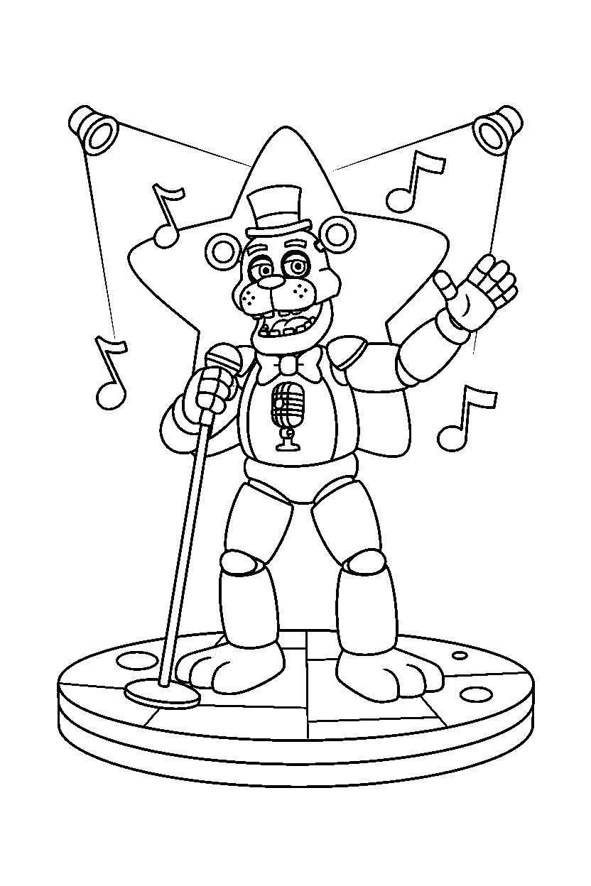 glamrock freddy from five nights at freddy s singing in a show stage area line art