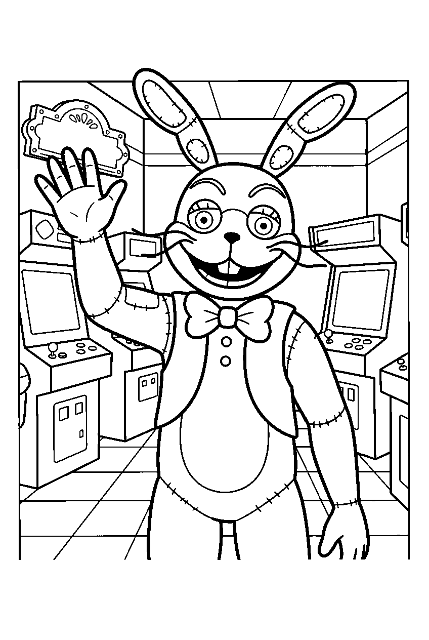 glitchtrap waving inside the virtual arcade room line art
