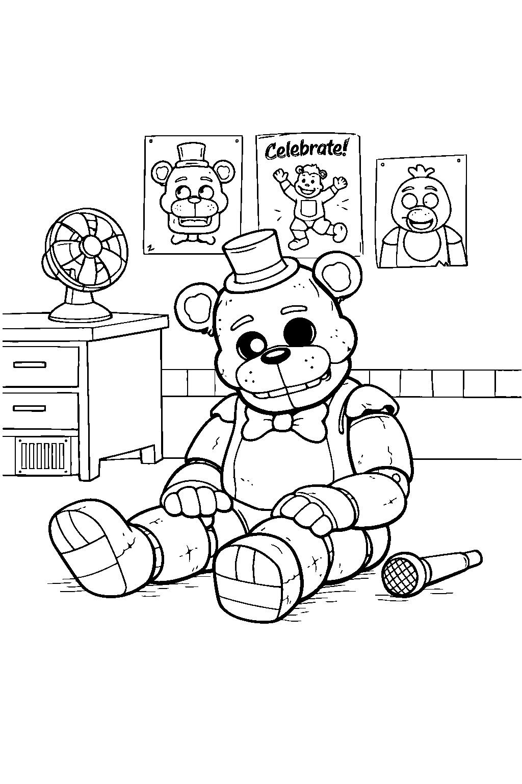 golden freddy fnaf line art security office