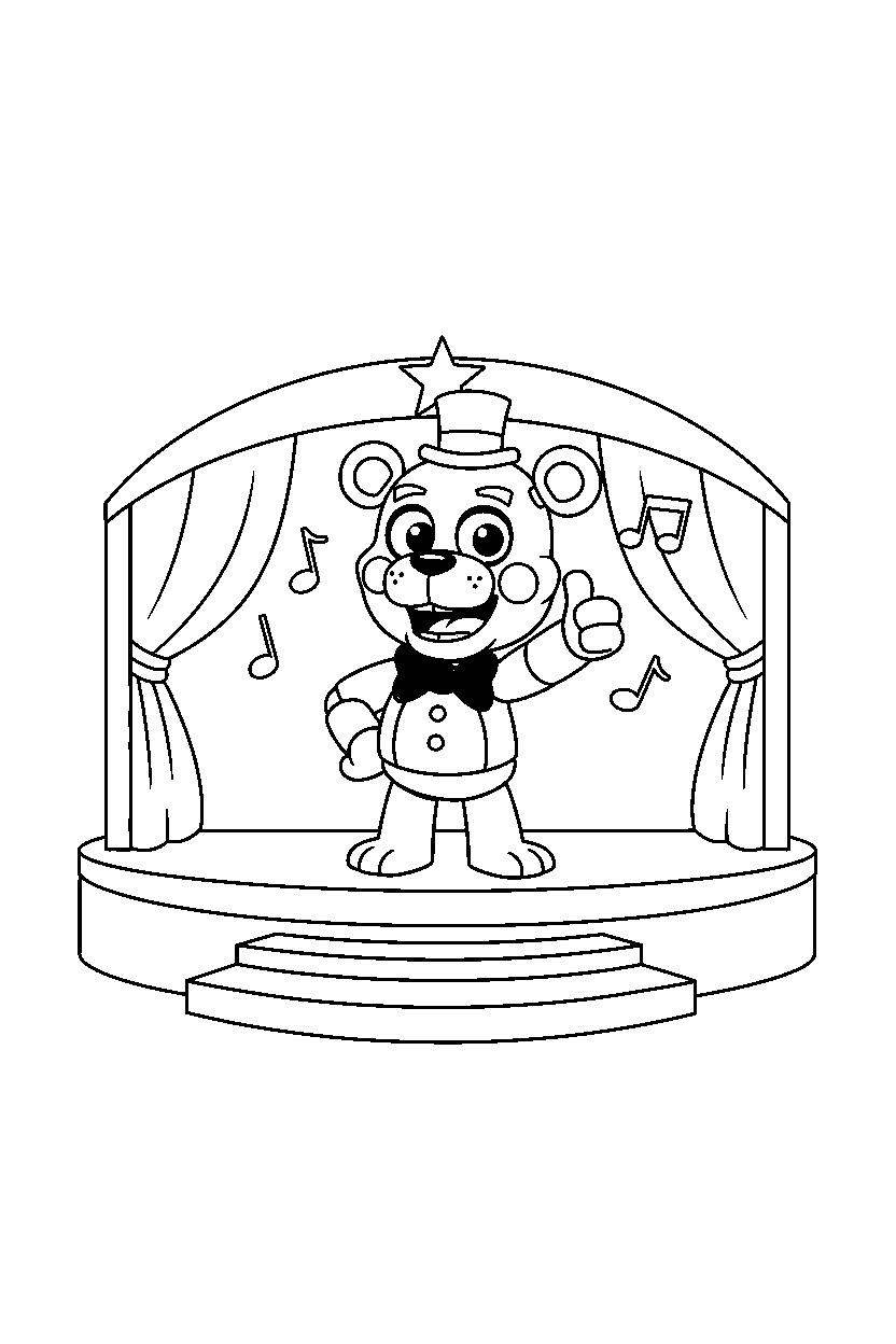 helpy from five nights at freddy s giving a thumbs up on a performance stage line art
