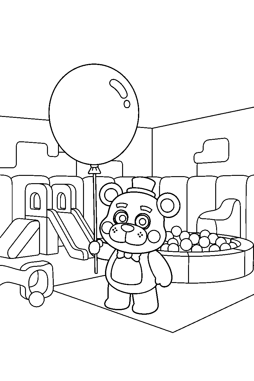 helpy from five nights at freddy s holding a balloon inside an indoor play area line art