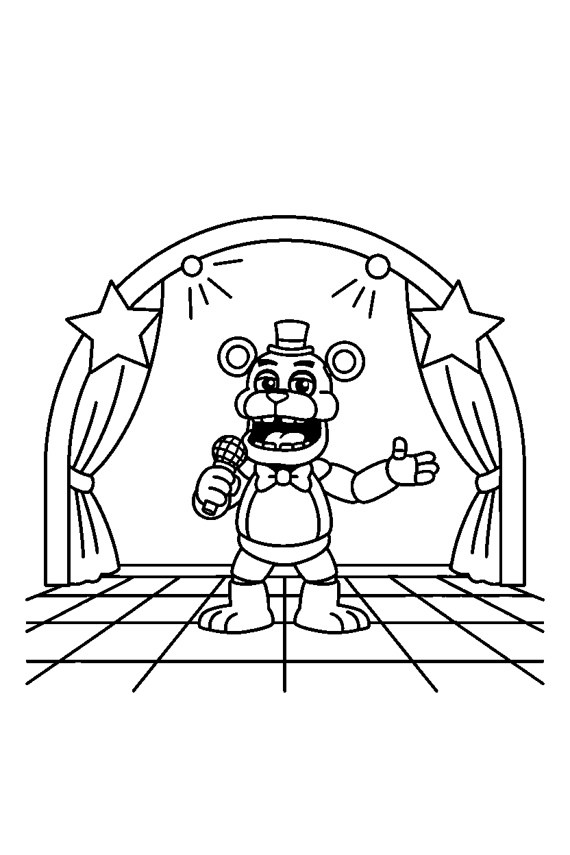 helpy from five nights at freddy s singing in a show stage area line art