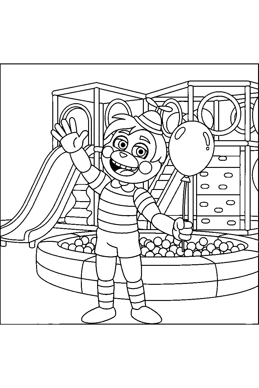 jj from five nights at freddy s waving happily inside an indoor play area line art