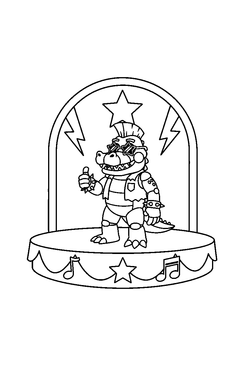 montgomery gator from five nights at freddy s giving a thumbs up on a performance stage line art