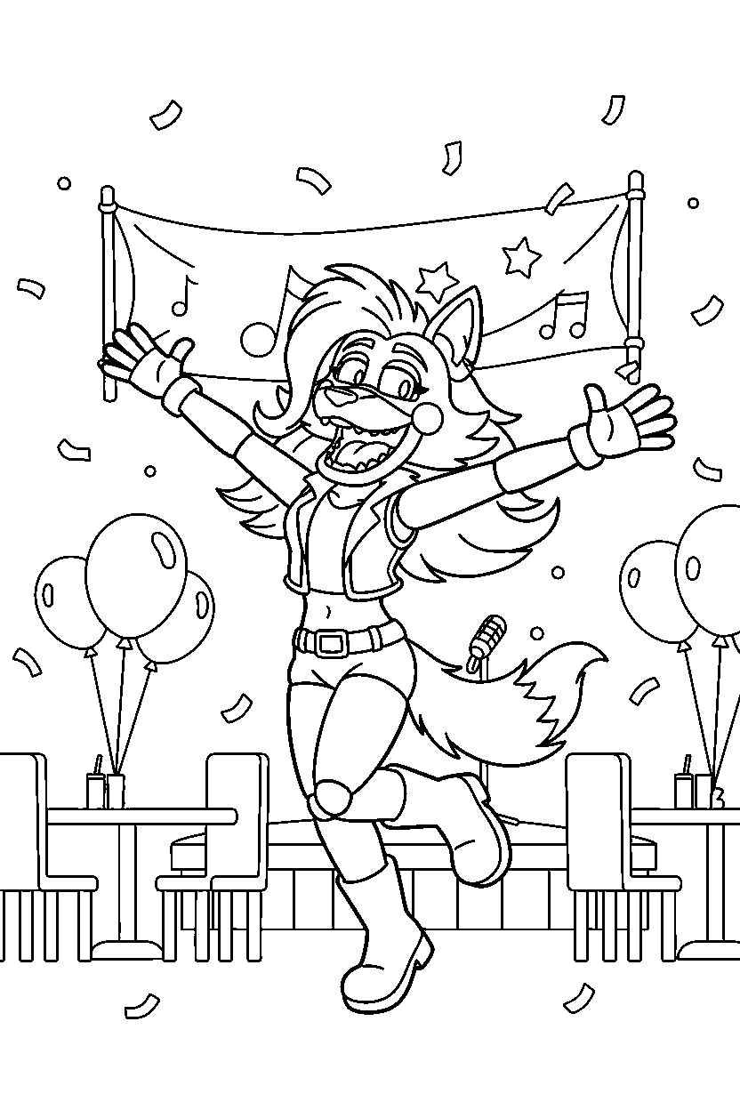 roxanne wolf fnaf animatronic celebrating happily in a family restaurant line art
