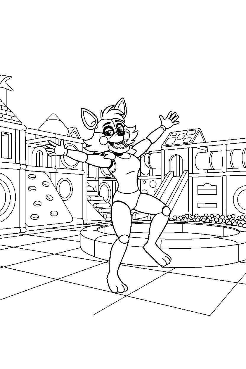 roxanne wolf from five nights at freddy s dancing happily inside an indoor play area line art