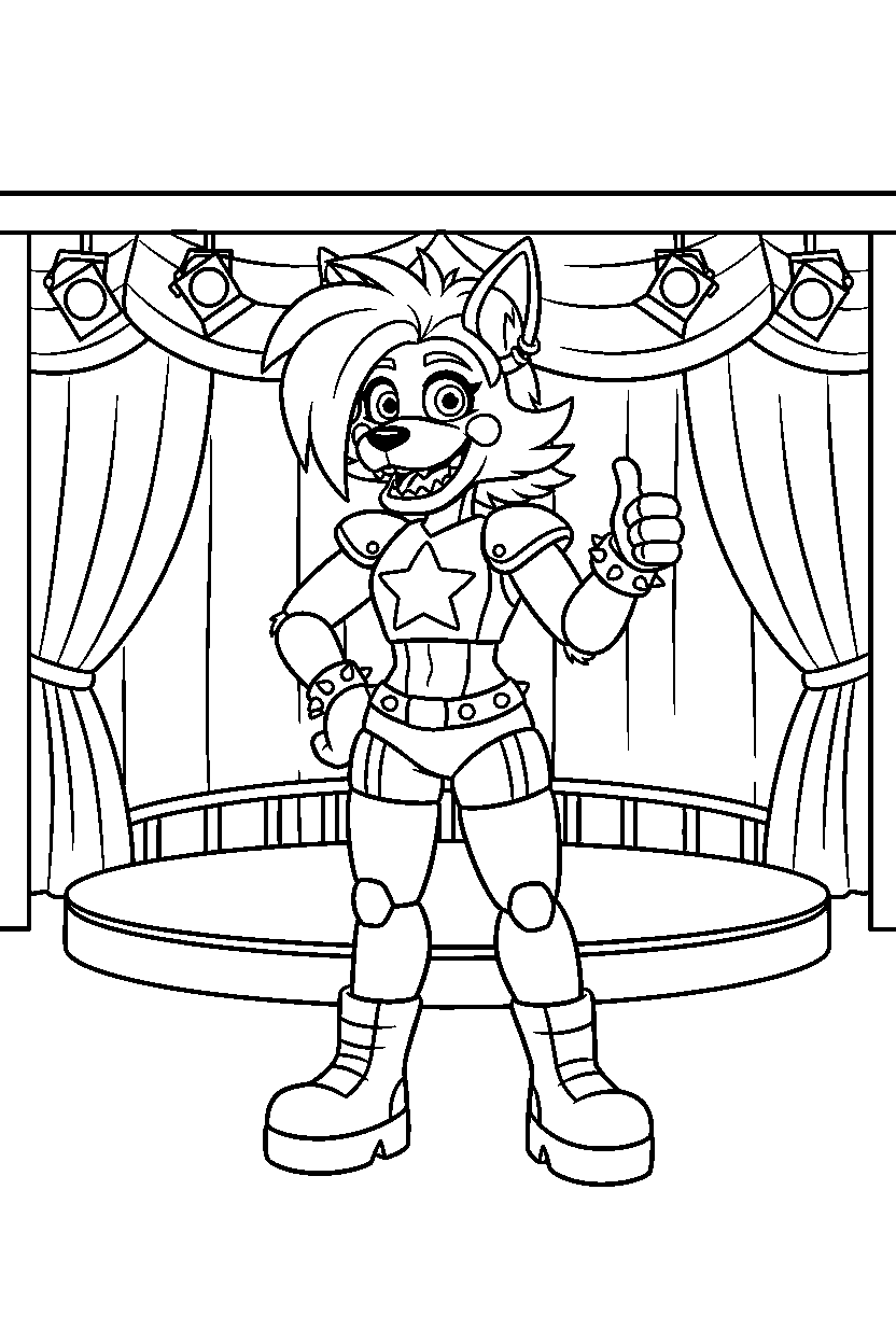 roxanne wolf from five nights at freddy s giving a thumbs up in a show stage area line art