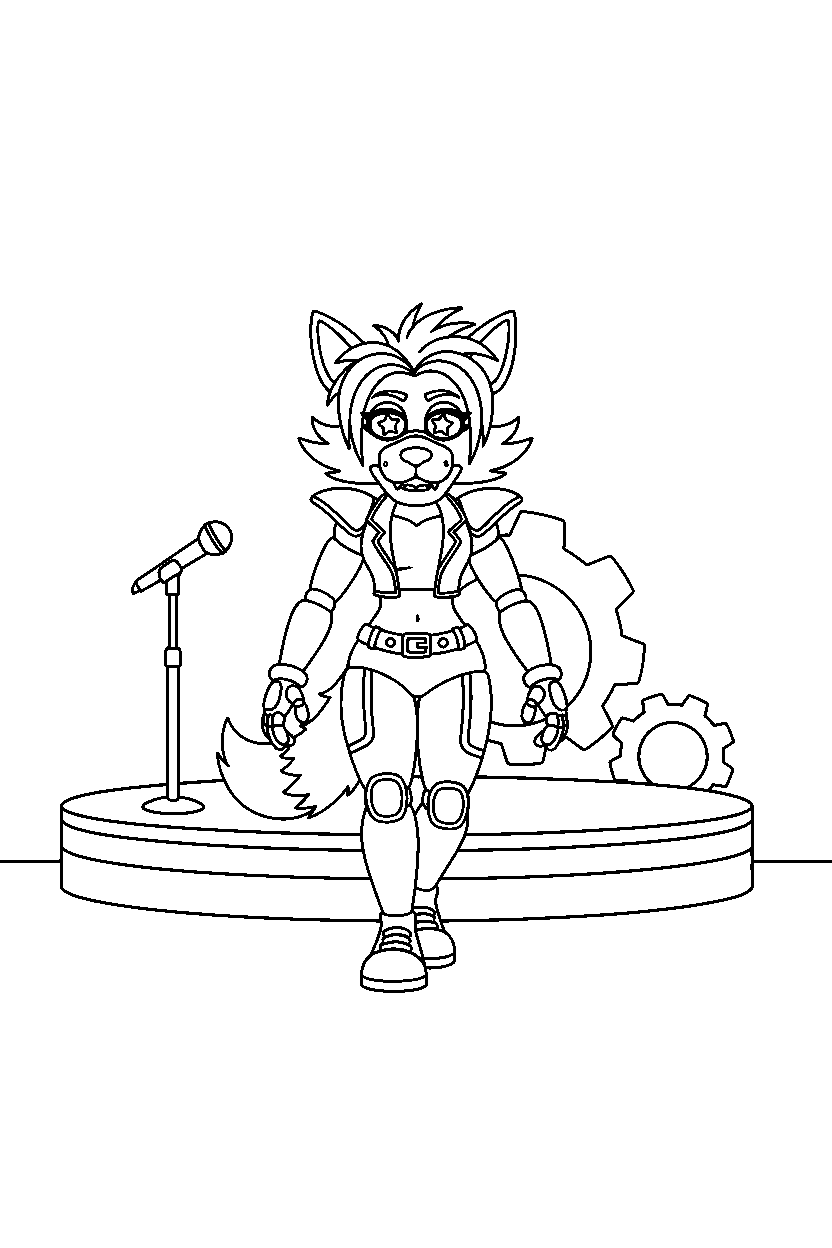 roxanne wolf from five nights at freddy s walking forward on a performance stage line art