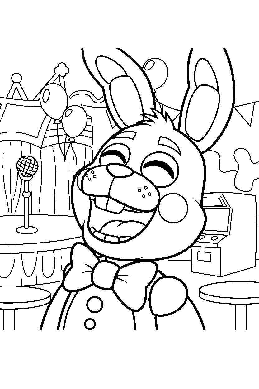 toy bonnie from five nights at freddy s laughing happily in a fun entertainment center line art