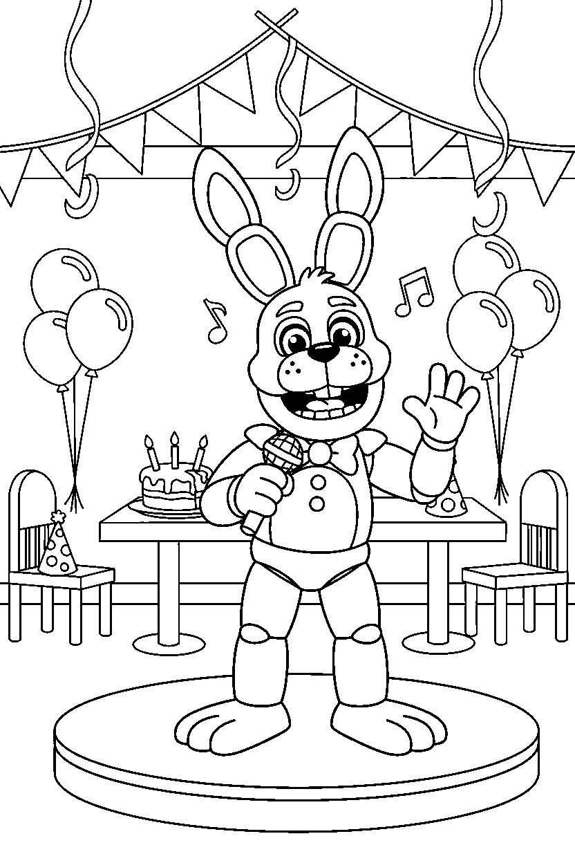 toy bonnie from five nights at freddy s singing in a birthday celebration room line art