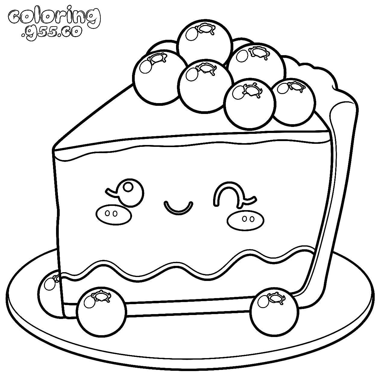 kawaii blueberry pie slice line art for kids