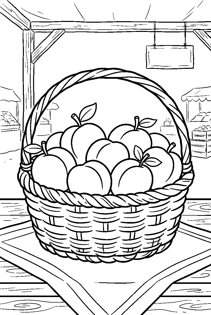 apricot resting inside basket at farmers market line art