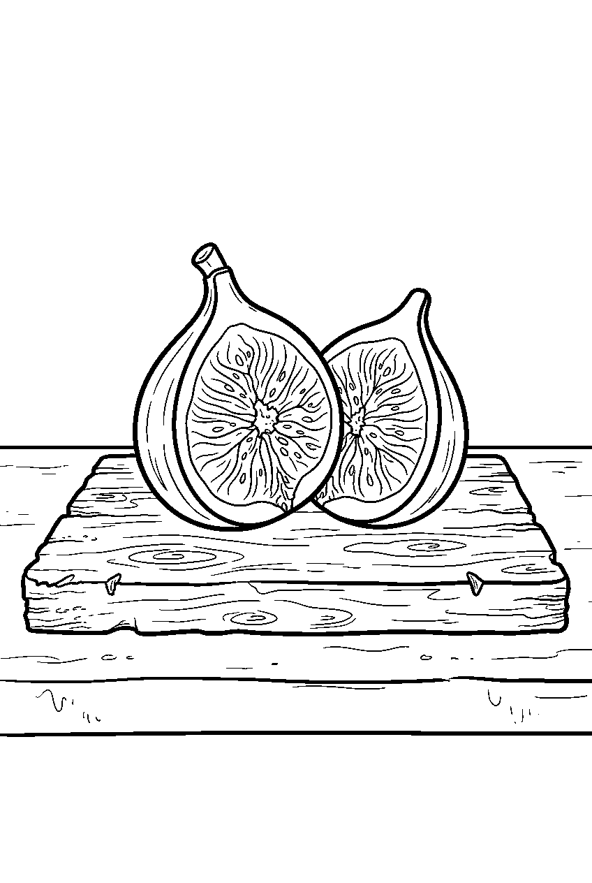 fig opened on rustic kitchen board line art