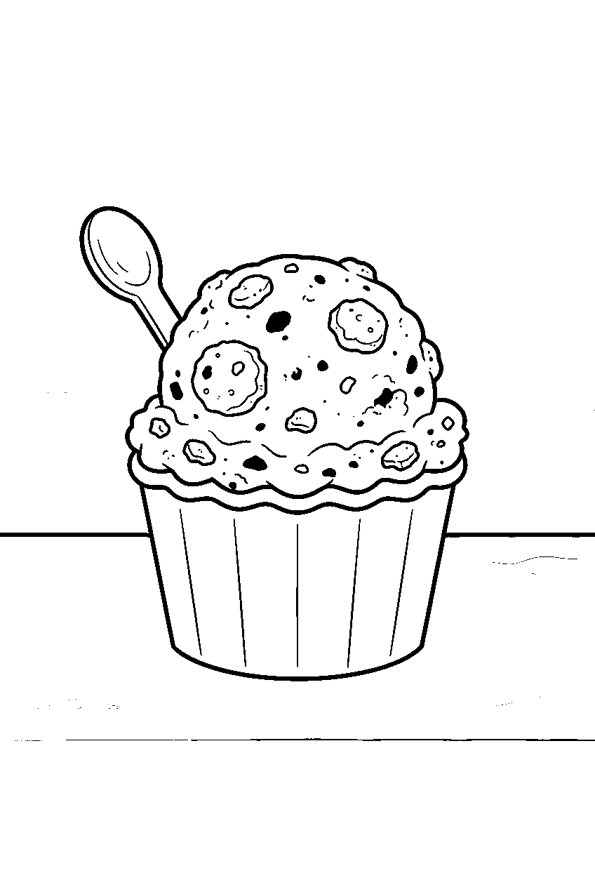 cookies and cream ice cream resting in cup at snack bar line art