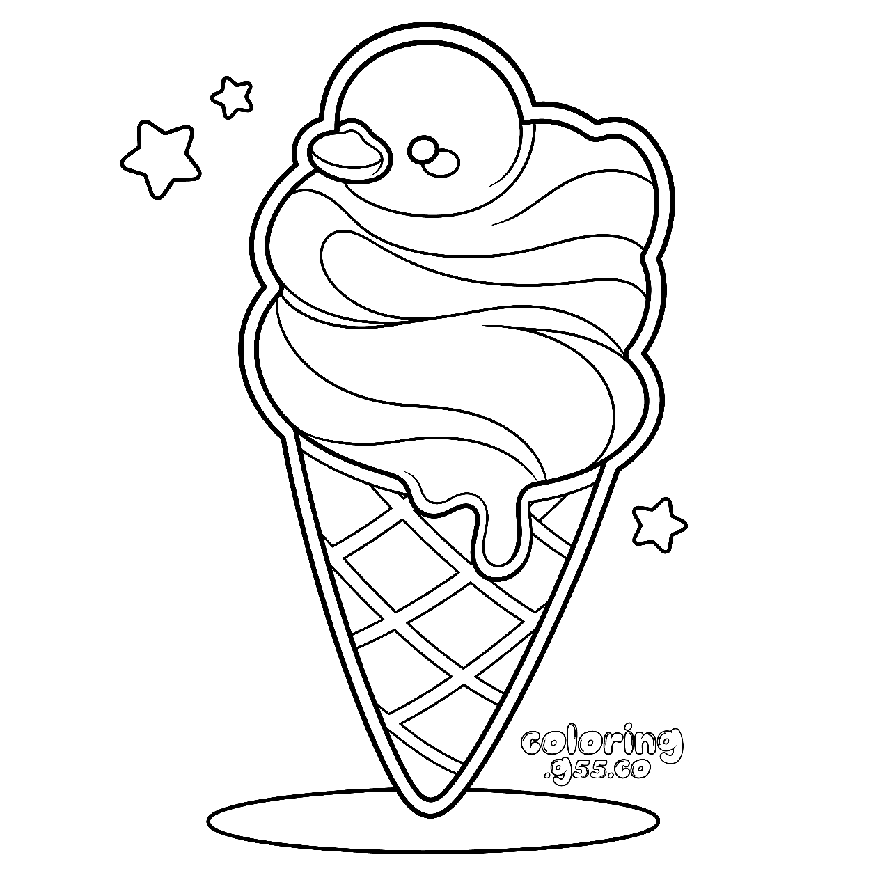 cute rubber duck ice cream cone line art for kids