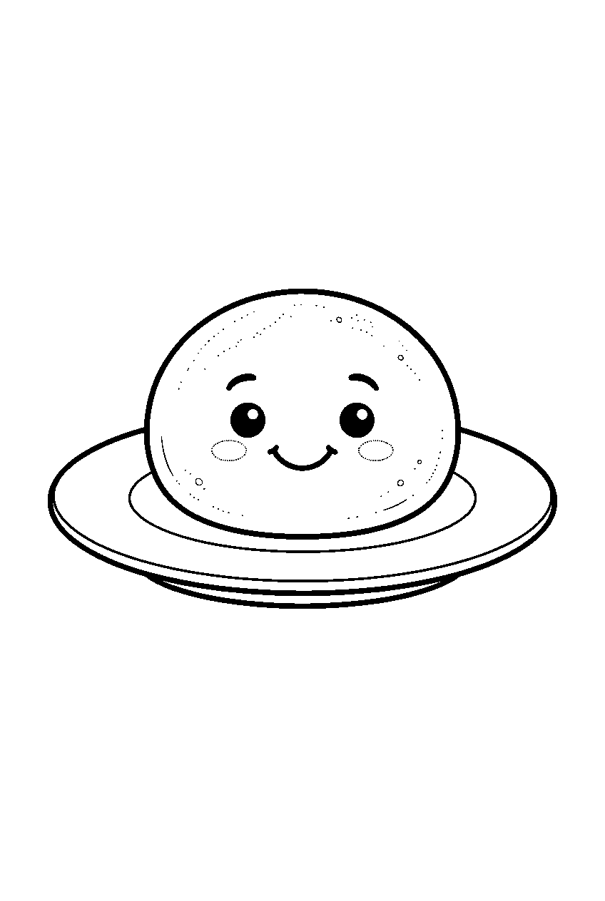 mochi ice cream smiling as one round piece on dessert plate line art