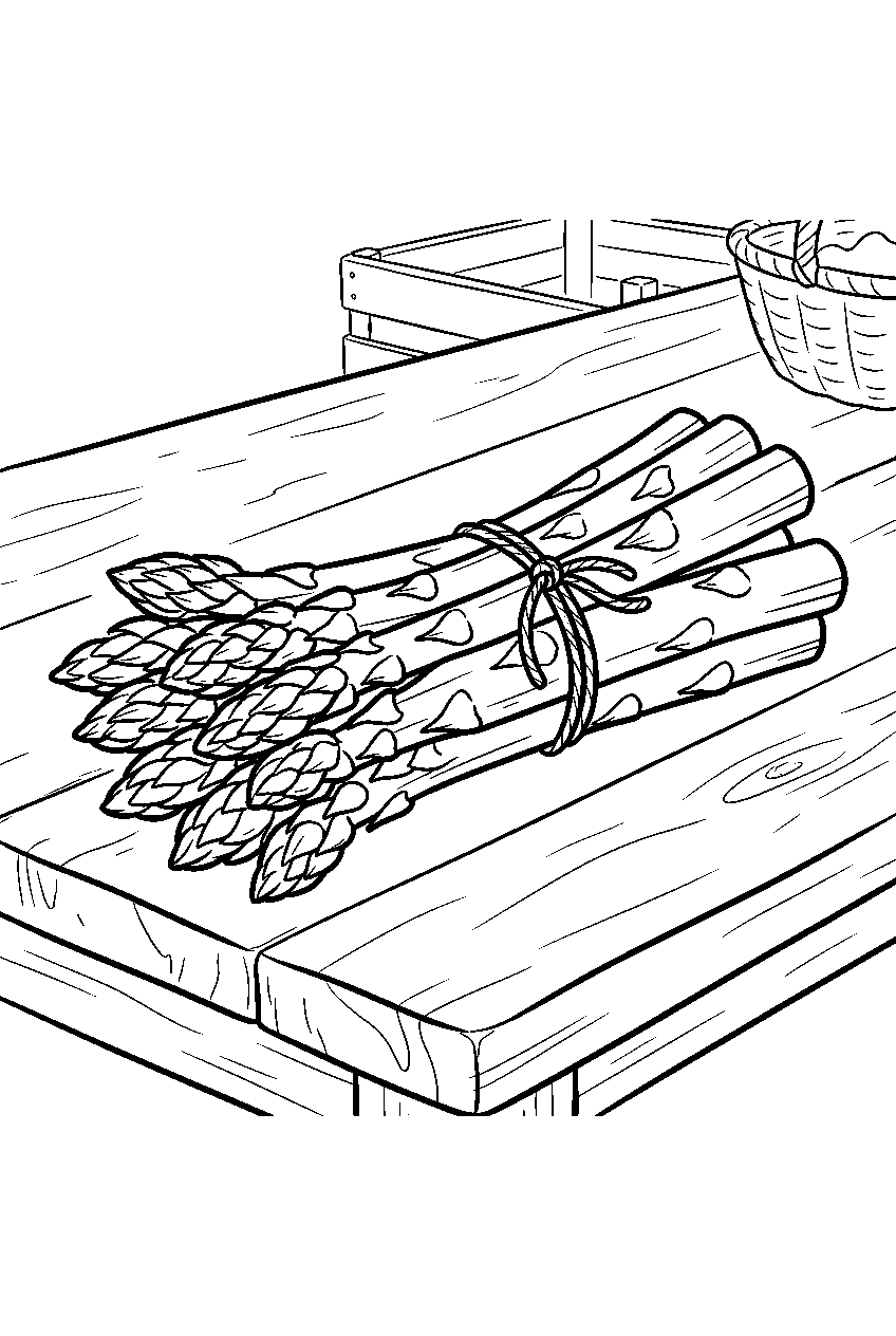 asparagus bundle resting on market table line art